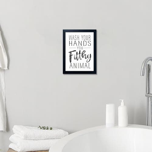 Bathroom Quotes Wall Decor, Black and White Bathroom Wall Art, Toilet Decor Signs Small Black Framed Canvas Art for Kid's Washroom — view 6