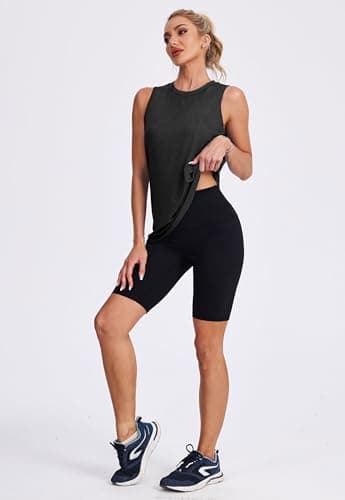 Crewneck Tank Tops for Women Lightweight Sleeveless Athletic Muscle Shirt Sports Tops Quick Dry Breathable Workout Running Tennis Yoga Gym Training Active Wear Soft Stretchy Fitness Black 2XL — view 2