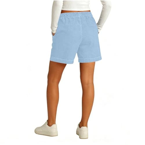 Womens Summer Shorts Pull On Elastic Waist Jean Shorts Lightweight Casual Baggy Jorts Drawstring Comfy Crop Pants — view 3