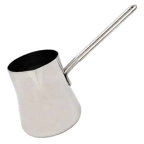 Texvora Stainless Steel Turkish Coffee Pot, Versatile 15.2 fl oz / 450 ml Cezve with Wide Mouth and Long Handle, Compact Arabic Coffee Pot for Home and Outdoor Use, Easy to Clean, Silver Finish