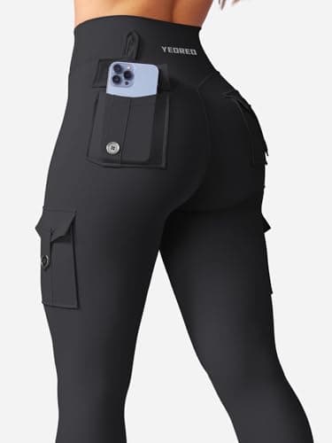 YEOREO CoreFlex Gym Workout Cargo Leggings with Pockets for Women Hidden Scrunch Compression Yoga Pants Black XS — view 4