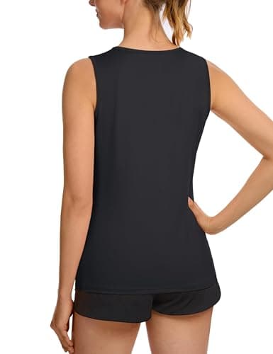 TACVASEN Womens Workout Tank Tops Sleeveless Running Atnletic Shirts Short Sleeve Tank Top Yoga Shirts Sun Protection Shirts Active Tank Top Sun Tank Tops for Women Black