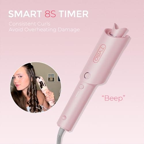 TYMO Automatic Rotating Curling Iron - TYMO CURLPRO Beach Waves Curling Wand, Portable Hair Curler, 500 Million Ionic, Dual Voltage & Lightweight for Travel, Ceramic Coating, 1 Inch, Pink — view 5