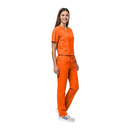 Women's Scrub Set - Medical Scrub Top and Pant, Mandarin Orange, Medium