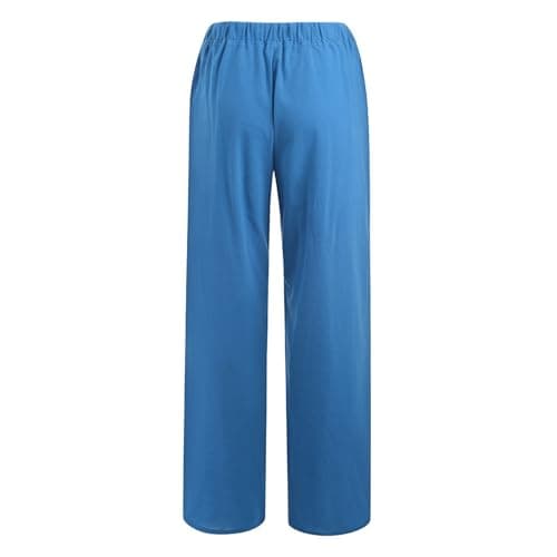 Women's Flowy Pants Summer Cotton Linen Comfy Palazzo Pants with Pockets Loose Fit High Waisted Trousers Beach Slacks — view 4