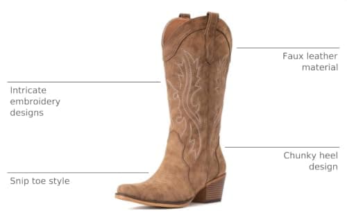 IUV Cowboy Boots For Women Western Cowgirl Boots with Chunky Heel Mid Calf Snip Toe Ideal for low insteps — view 2
