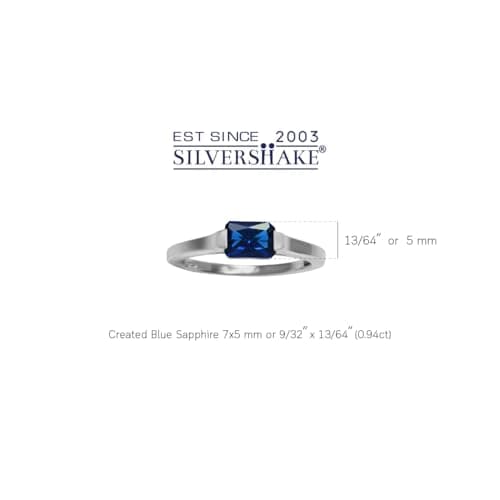 Silvershake Created Octagon Blue Sapphire September Birthstone 925 Sterling Silver Solitaire Gemstone Ring Size 7 — view 3