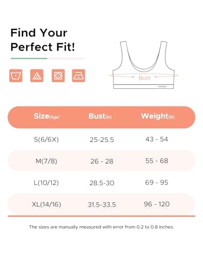 INNERSY Training Bras for Girls Wireless Comfortable Cotton Sports Bra 3 Packs(Large,Classic Trio) — view 5