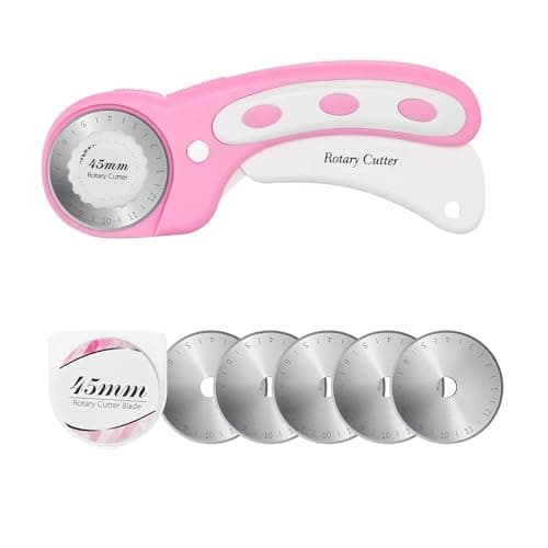Headley Tools 45mm Rotary Cutter with 5pcs Extra Blades, Ergonomic Handle Rolling Cutter with Safety Lock for Crafting, Sewing, Quilting, Fabric Rotary Cutter Perfect for Left & Right Hand (Pink)