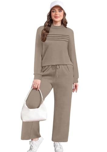 2 Piece Set for Women Fall Outfits 2026 Fashion Vacation Lounge Sets Long Sleeve Matching Sets Women's Clothing Wide Leg Crop Pants Set Travel Airport Sweat Set Cruise Teacher Western Outfit S — view 2
