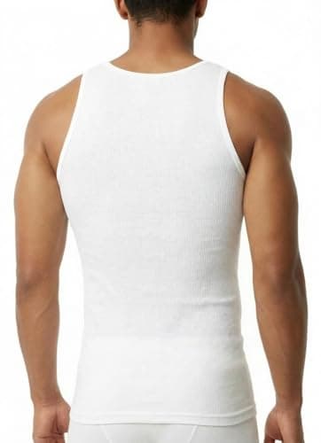 Pure Look Men’s 3-Pack 100% Cotton Ribbed Sleeveless A-Shirt Tank Top Undershirt, White, Large — view 2