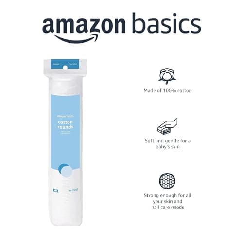Amazon Basics Hypoallergenic Cotton Rounds for Makeup Removal and Skincare, 100 Count, 1 Pack — view 2