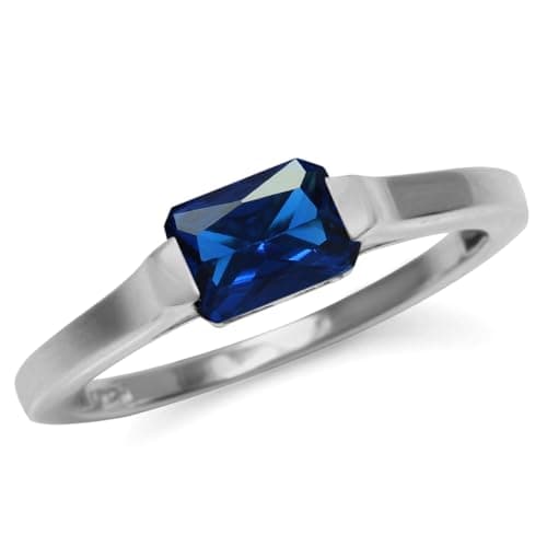 Silvershake Created Octagon Blue Sapphire September Birthstone 925 Sterling Silver Solitaire Gemstone Ring Size 7