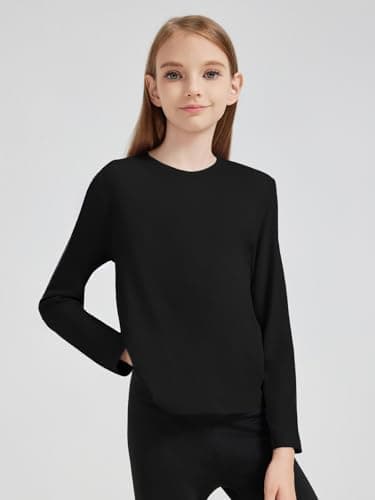 STYDAZZ Girls Long Sleeve T-Shirts Soft Basic Crewneck Tees for Kids Everyday Casual Tops Black 130 — view 6