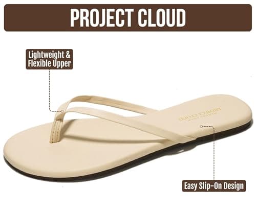 Project Cloud Flip Flops for Women Footwear- Lightweight and Memory Foam Insole Sandals for Women 2026 - Durable Non-Slip Beach Essentials Flats for Women Sandals (Foundations, Beige, 5.5) — view 2