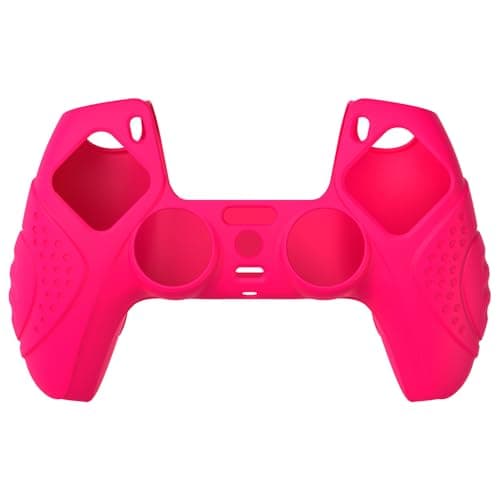 eXtremeRate PlayVital Guardian Edition Ergonomic Soft Anti-Slip Controller Silicone Case Cover for ps5, Rubber Protector Skins with Black Joystick Caps for ps5 Controller - Bright Pink