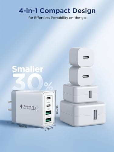 Aioneus USB C Charger Block, 40W Fast Charging Block Type C Charging Block 4-Port Dual Port PD+QC Wall Charger Head Cube for iPhone 17 16 15 14 13 12 11 Pro Max XS, iPad, Samsung Phone, Tablet — view 4
