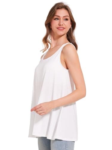 Komfokore Tank Tops for Women Build in Bra Tanks Loose Fit Flowy Sleeveless Casual White L — view 2