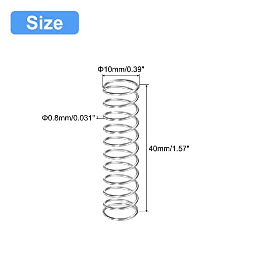 uxcell Compression Spring, 5Pcs 304 Stainless Steel, 10mm OD, 0.8mm Wire Size, 40mm Free Length, Silver Tone