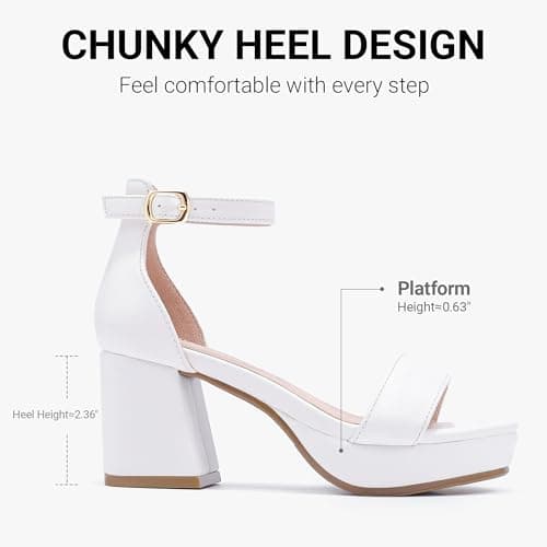 LAURMOSA Flower Girl Shoes Girls Dress Shoes White High Heels for Kids Dressy Sandals Size 4 Ankle Strap Open Toe Chunky White Heel Platform Pumps Wedding Church Party Big Kids (CAL1038PWhite 4) — view 4