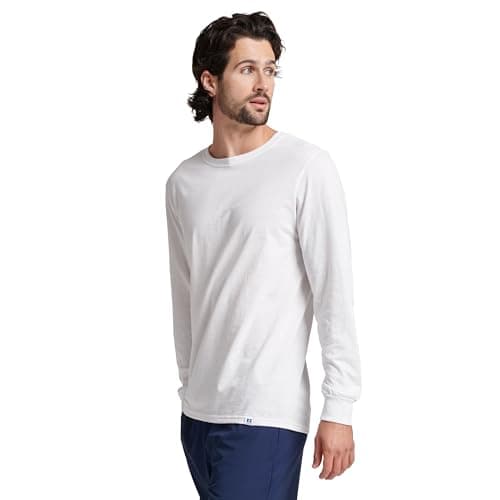 Russell Athletic Mens Cotton Performance Long Sleeve T-Shirts T Shirt, White, Large US — view 2