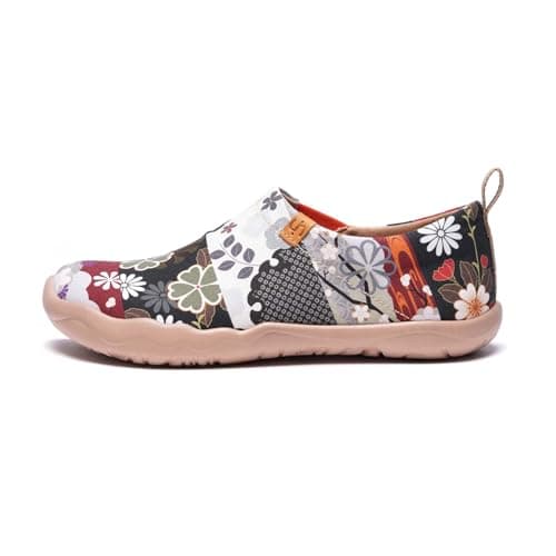 UIN Blossom Women's Fashion Floral Art Sneaker Painted Canvas Slip-On Ladies Travel Shoes (Hana, 9.5)