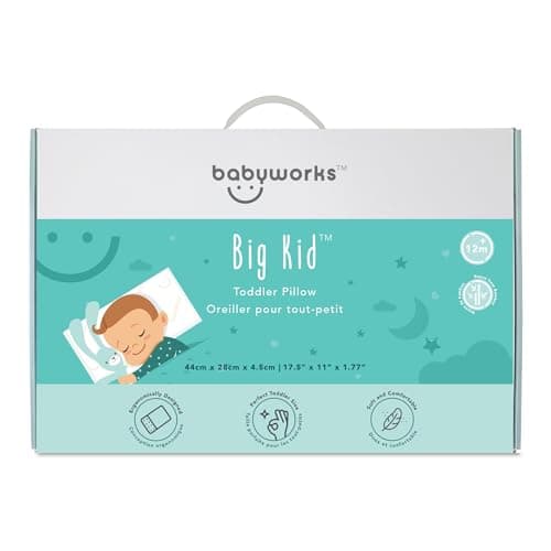 Baby Works Toddler Pillow - Soft, Supportive and Breathable Memory Foam with Hypoallergenic Bamboo Cover, Chiropractor Recommended, Washable and Removable Cover, Perfect for Cribs, Ages 12m+
