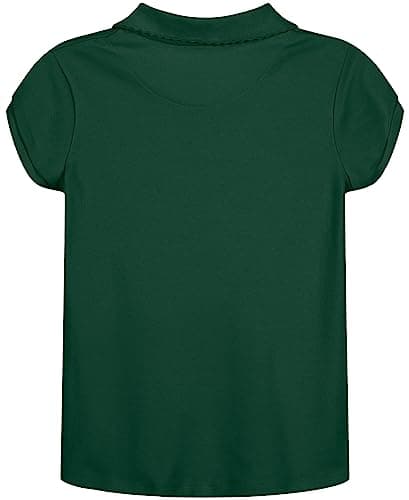 Nautica Girls' School Uniform Short Sleeve Polo Shirt, Button Closure, Soft Pique Fabric, Forest Green, 6