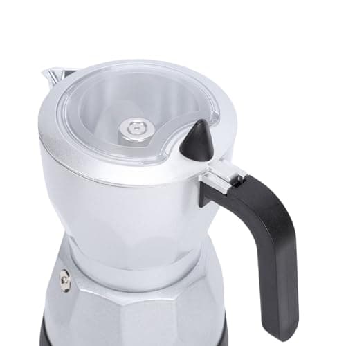 Jiawu Electric Coffee Maker 3 Cup Aluminum Octagonal Mocha Pot with Transparent Top, Easy Clean Heat Proof, Coffee Maker for Home Travel Office, 8.5x6.3in (Silver) — view 6