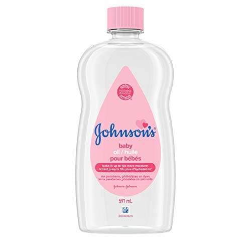 Johnson's Baby Oil Moisturizer & Massage Oil for Skincare, Hypoallergenic Formula for Delicate Skin, Locks in Moisture, Dermatologist Tested, Mineral Oil, 591 mL