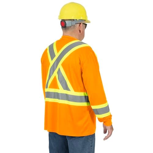 Pioneer Hi Vis Long Sleeve Safety Shirt - Breathable & Soft Work T-Shirt with Reflective Tape - Class 3 - Orange — view 7
