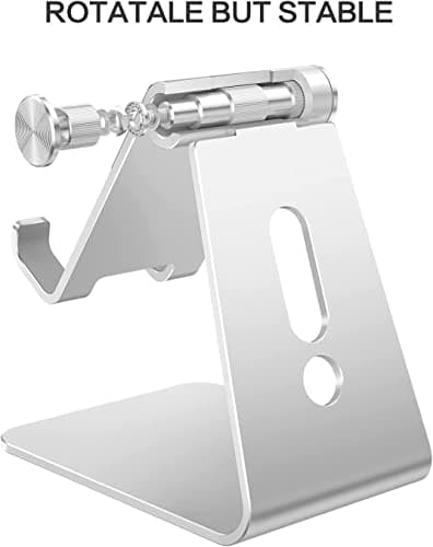 Adjustable Cell Phone Stand, OMOTON C2 Aluminum Desktop Phone Holder Dock Compatible with iPhone 17/16/15/14 Pro Max/Pro/Air and Other Smart Phones, Silver — view 5
