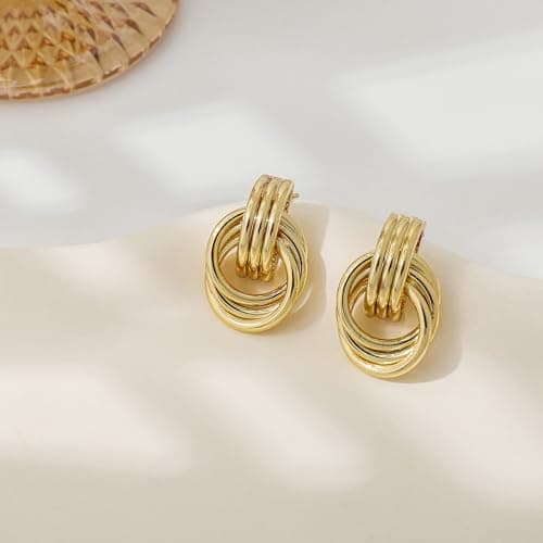SHERLOVE Chunky Gold Earrings Women Statement Drop Dangle Knot Earrings — view 4
