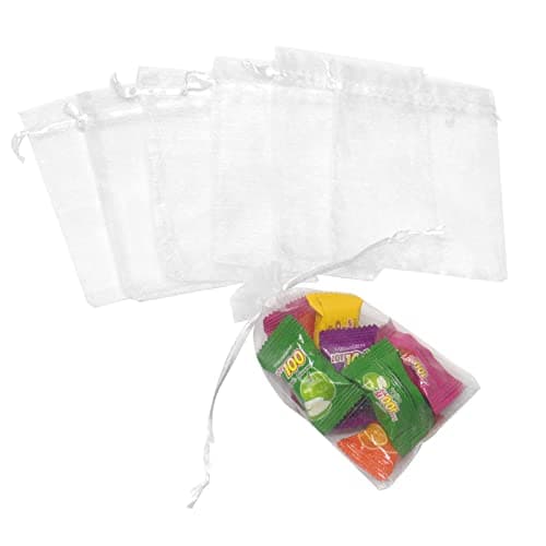 Bezall 100Pcs Organza Gift Bags 3.5x4.5 inch, White Drawstring Mesh Jewelry Bags, Wedding Party Favor Festival Gift Bags Candy Pouches — view 3