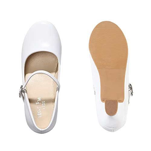 EIGHT KM Girls High Heel Dress Shoes Mary Jane Wedding Party Pumps Princess Shoes EKM7015 Athena Microfiber White Leather Size 2 US Little Kid — view 7