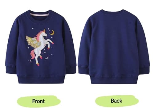 Winzik Toddler Sweatshirt, Kids Girls Crewneck Sweatshirts Unicorn Embroidery Spring Fall Clothes 2-7 Years (3-4T, Unicorn Dark Blue) — view 5
