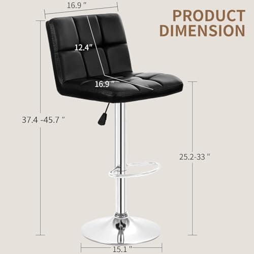 BestOffice Counter Height Bar Stools Set of 2 PU Leather Swivel BarStools for Kitchen Stool Height Adjustable Counter Stool Barstools Dining Chair with Back (Black) — view 2