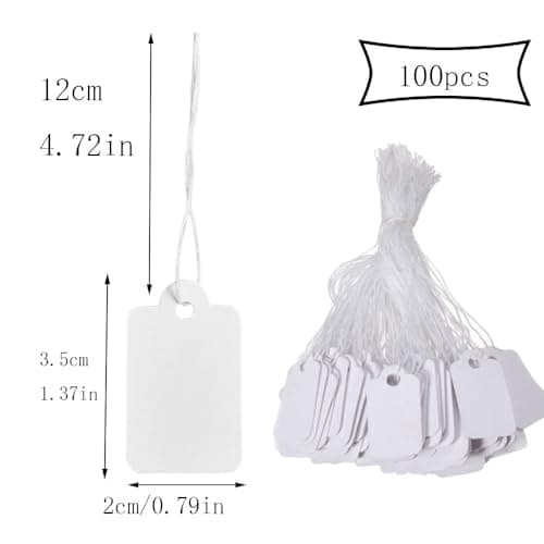 Armastuse 200Pcs Paper Price Labels Blank Jewelry Price Tags with String Writable Blank Tags, White Gift Card Product Hanging Tags Sale Display Cards Clothing Identification Labels