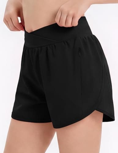 Girls Athletic Shorts Crossover High Waisted Running Shorts with Liner