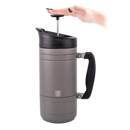 BruTrek® by Planetary Design Basecamp Coffee Press - Double Wall Vacuum Insulated Stainless Steel - Bru-Stop Technology, No Grounds in Coffee, No Spill Lid (Storm Gray, 48 fl.oz) — view 2