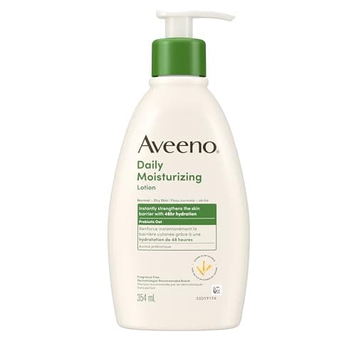 Aveeno Daily Moisturizing Lotion, Dry Skin, Non-Comedogenic, Prebiotic Oat, Daily Moisturizer, Fragrance Free, 354mL