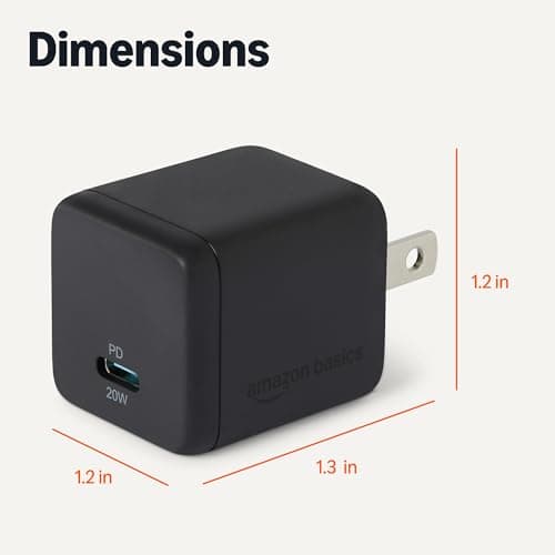 Amazon Basics 20W Fast Charging USB-C Nano GaN Wall Charger, 1-Port PD 3.1, Compact Travel-Friendly, Wide Compatibility for iPhone, Tablets, Phones, Black — view 4