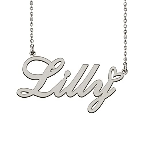 HUAN XUN Lilly Name Necklace with Heart Pendant Jewelry for Christmas