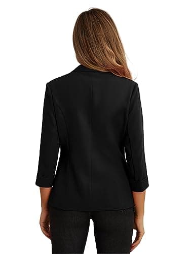 GRECERELLE Blazers for Women Lightweight Suit Jackets 3/4 Sleeve Casual Work Office Blazer Jacket with Pockets Black-6 — view 3