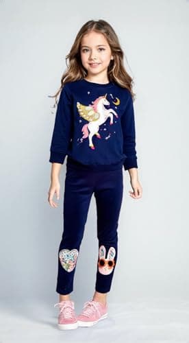 Winzik Toddler Sweatshirt, Kids Girls Crewneck Sweatshirts Unicorn Embroidery Spring Fall Clothes 2-7 Years (3-4T, Unicorn Dark Blue) — view 3