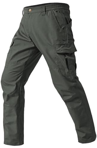 SPOSULEI Men's Cargo Work Pants Waterproof Ripstop Tactical Lightweight Durable Work Pants with 7 Pockets for Construction, Outdoor Working Army Green 30Wx30L