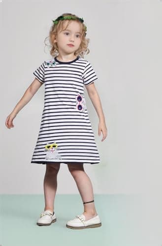 Winzik Toddler Summer Dress, Little Girls Short Sleeve Cotton Casual Dresses Stripe Clothes 2-8 Years (4-5T, Black and White Stripe) — view 8