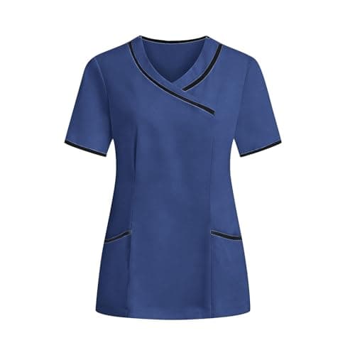 Lmdudan Housekeeping Uniform Scrub Tops for Women Stretchy Cleaning Clothes Nursing Scrub Top Medical Workwear Dark Blue