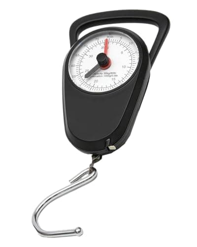 Fish Scale, Spring Hook Crane Scale Capacity 80lb. Travel with Tape Measure, Maximum Measuring 40in. Non-Slip Large Handle for Luggage Scale and Kitchen Scale.