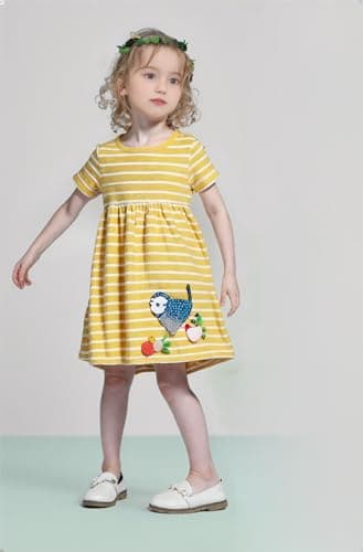 Winzik Toddler Summer Dress, Little Girls Short Sleeve Cotton Casual Dresses Bird Clothes 2-8 Years (2-3T, Bird Stripe) — view 8